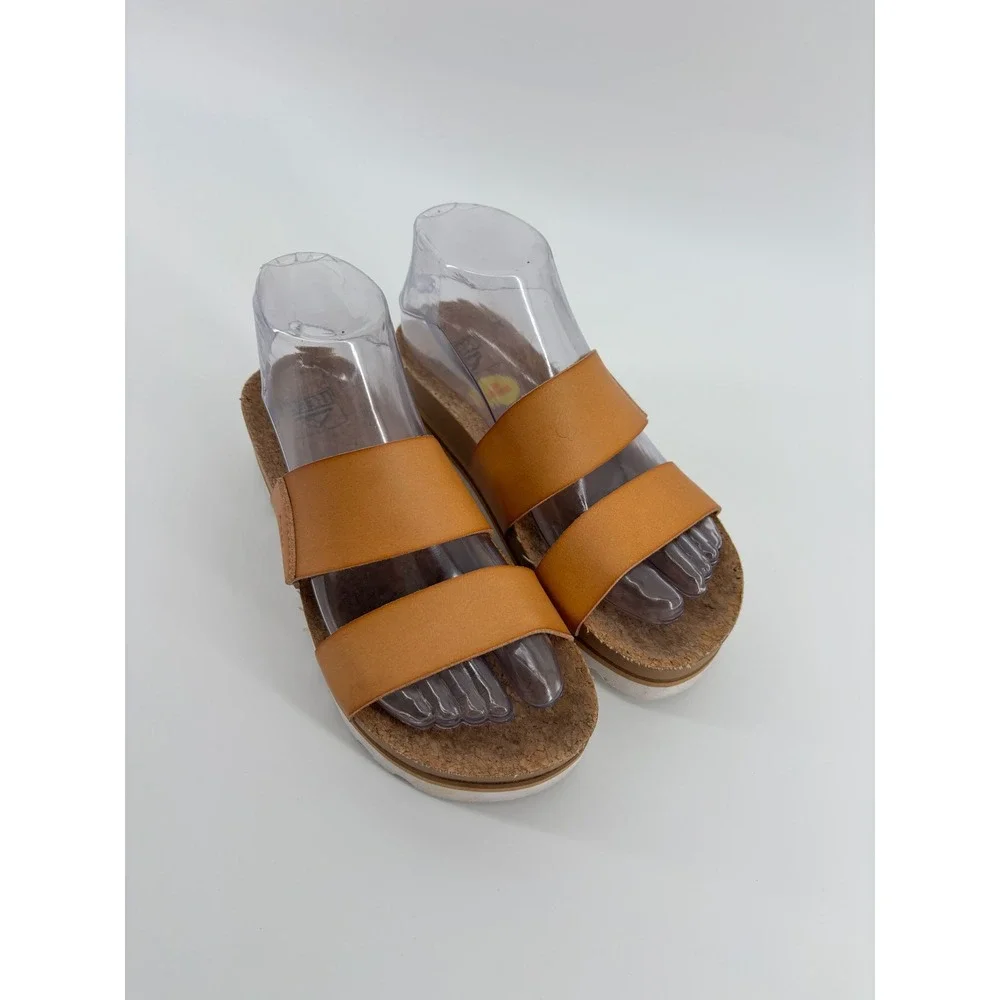 Reef Vista Hi Tan Platform Sandals Womens Size 6 Cork Footbed Slides CI4611
